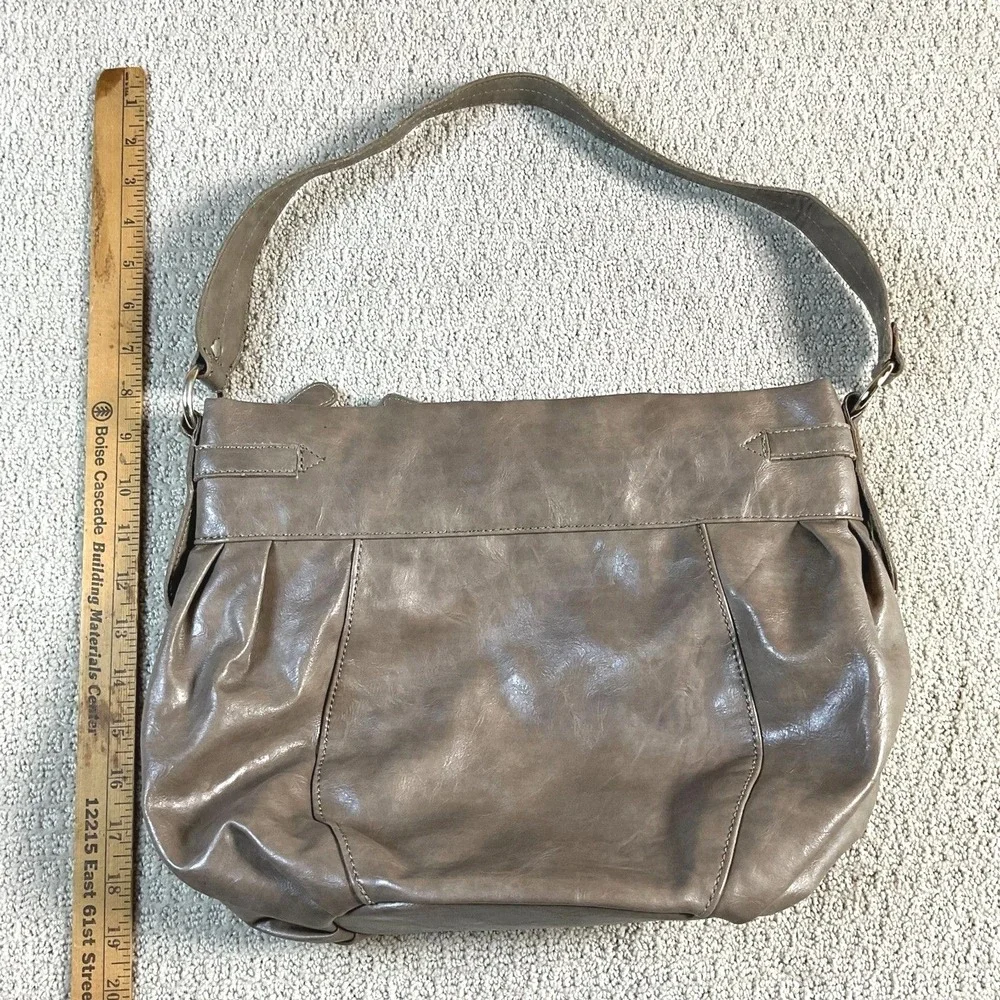 Nine West Taupe Faux Leather Hobo Shoulder‎ Bag Silver Grommet Detail Medium